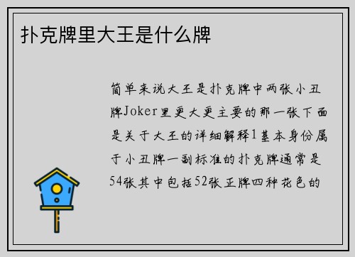 扑克牌里大王是什么牌